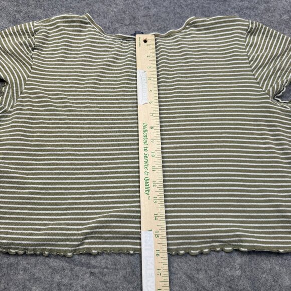 American Eagle T Shirt Womens XL Green Striped Ribbed Crop Top Lettuce Hem - Picture 6 of 8